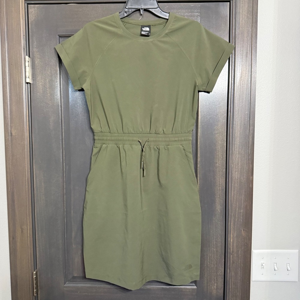 The North‎ Face Never Stop Wearing Dress Womens Small Olive Green Short Sleeve S